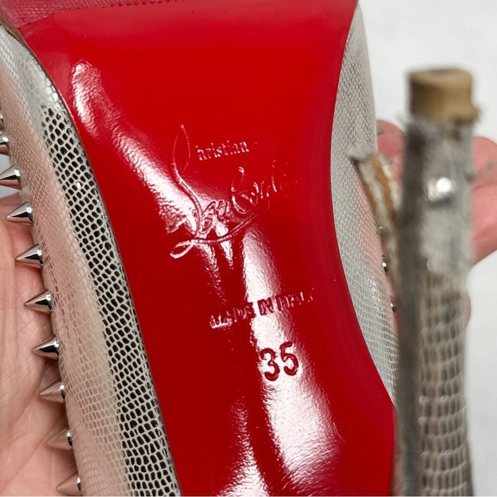 Christian Louboutin Anjalina 100 Spike Stud Trim Chrome Pointed Toe Pumps Heels - Picture 10 of 13